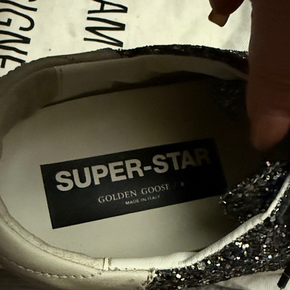 Golden Goose Deluxe Brand Super-Star Sneakers Black Silver Glitter Size 10 - Picture 5 of 12